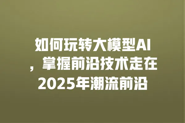 如何玩转大模型AI,掌握前沿技术走在2025年潮流前沿 一