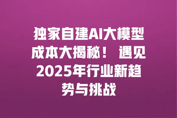 独家自建AI大模型成本大揭秘！ 遇见2025年行业新趋势与挑战 一